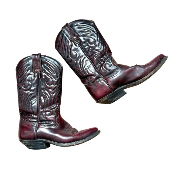 Sancho Boots Shoes - Vintage 80's Sancho Leather Cowboy Boots in Oxblood Burgundy - 37 EU (6.5 US)